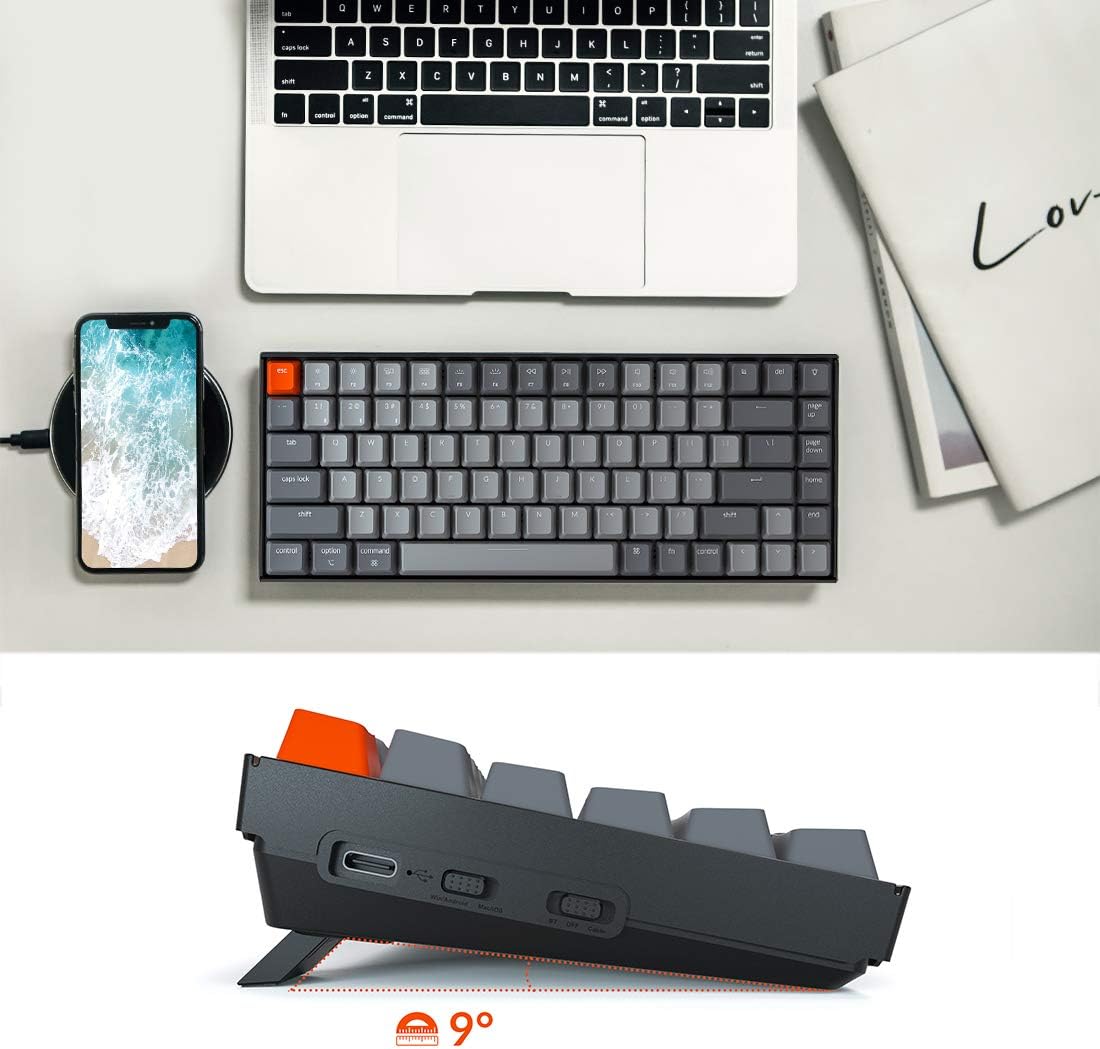 Keychron K2 75% Layout Bluetooth Wireless Mechanical Gaming Keyboard with Gateron G Pro Brown Switch/White LED Backlit/USB C/Anti Ghosting/N-Key Rollover, 84 Keys, for Mac Windows-Version 2