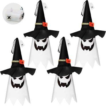 Halloween Decorations Glowing Ghost Witch Hat Halloween String Lights - Indoor/Outdoor Hanging Decor for Home, Garden & Tree (4Pcs)