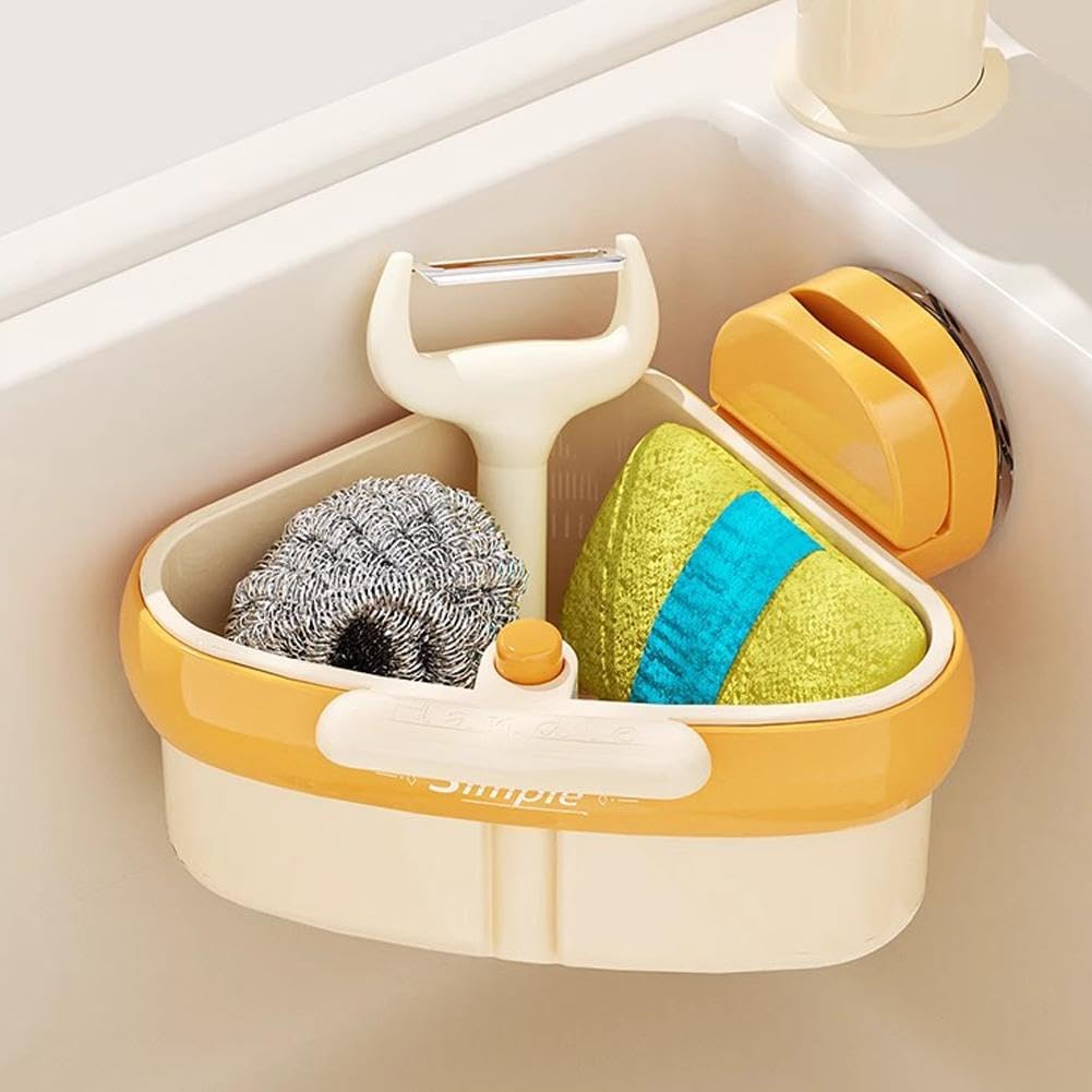 Sink Strainer Basket,2025 New Upgraded Suction Cup Press Sink Drainer Basket,Automatic Dumping Sink Strainer Basket,Faucet Sponge Storage Rack,Corner Sink Trash Catcher for Food Waste