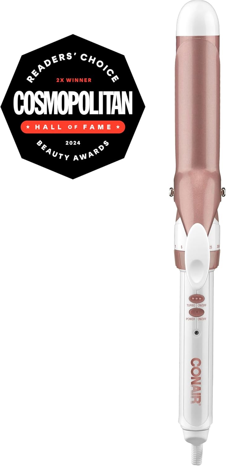 Conair Double Ceramic 1 1/4-Inch Curling Iron, 1 ¼ inch barrel produces loose curls – for use on medium and long hair