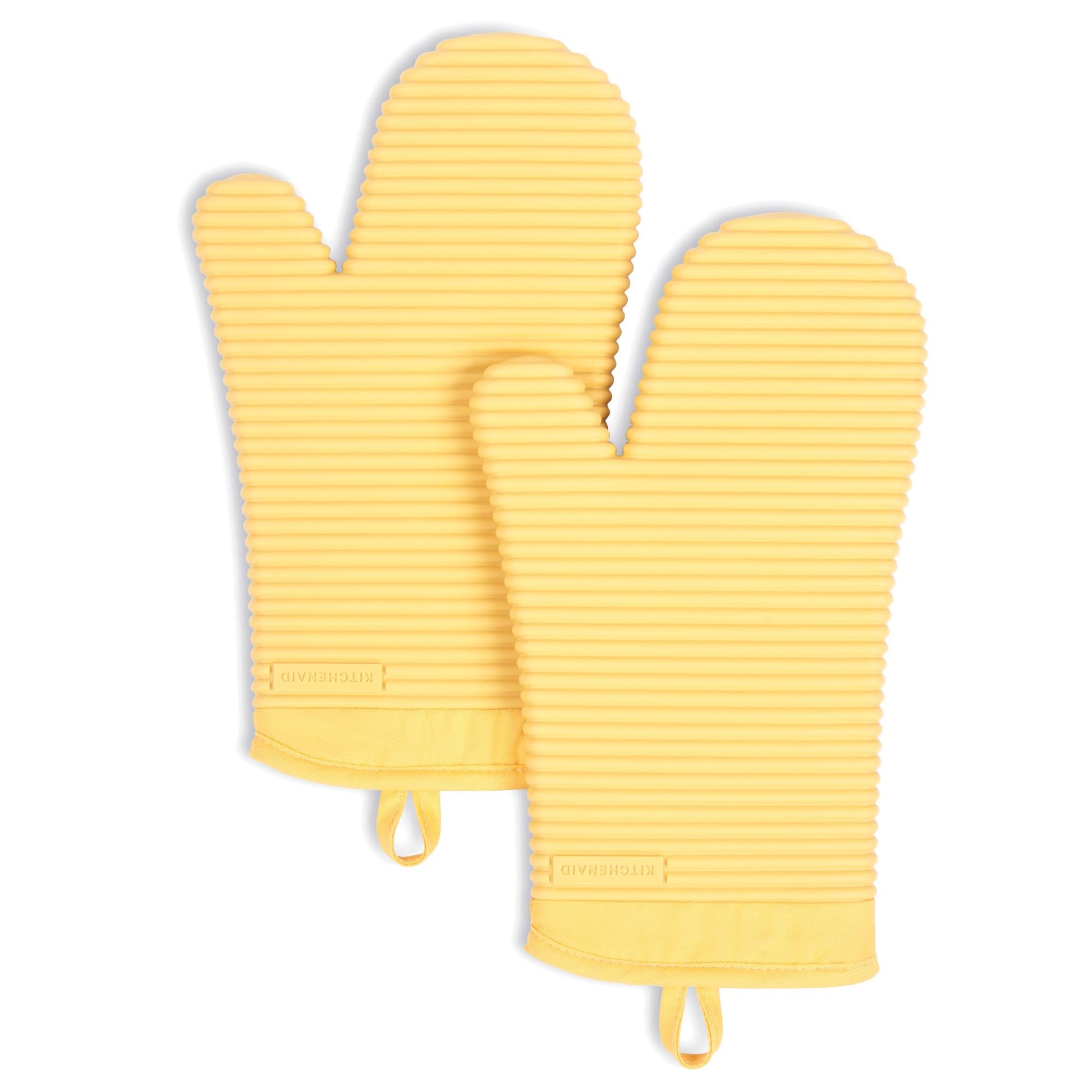 KitchenAid Ribbed Soft Silicone Oven Mitt Set, 7"x13", Milkshake 2 Count