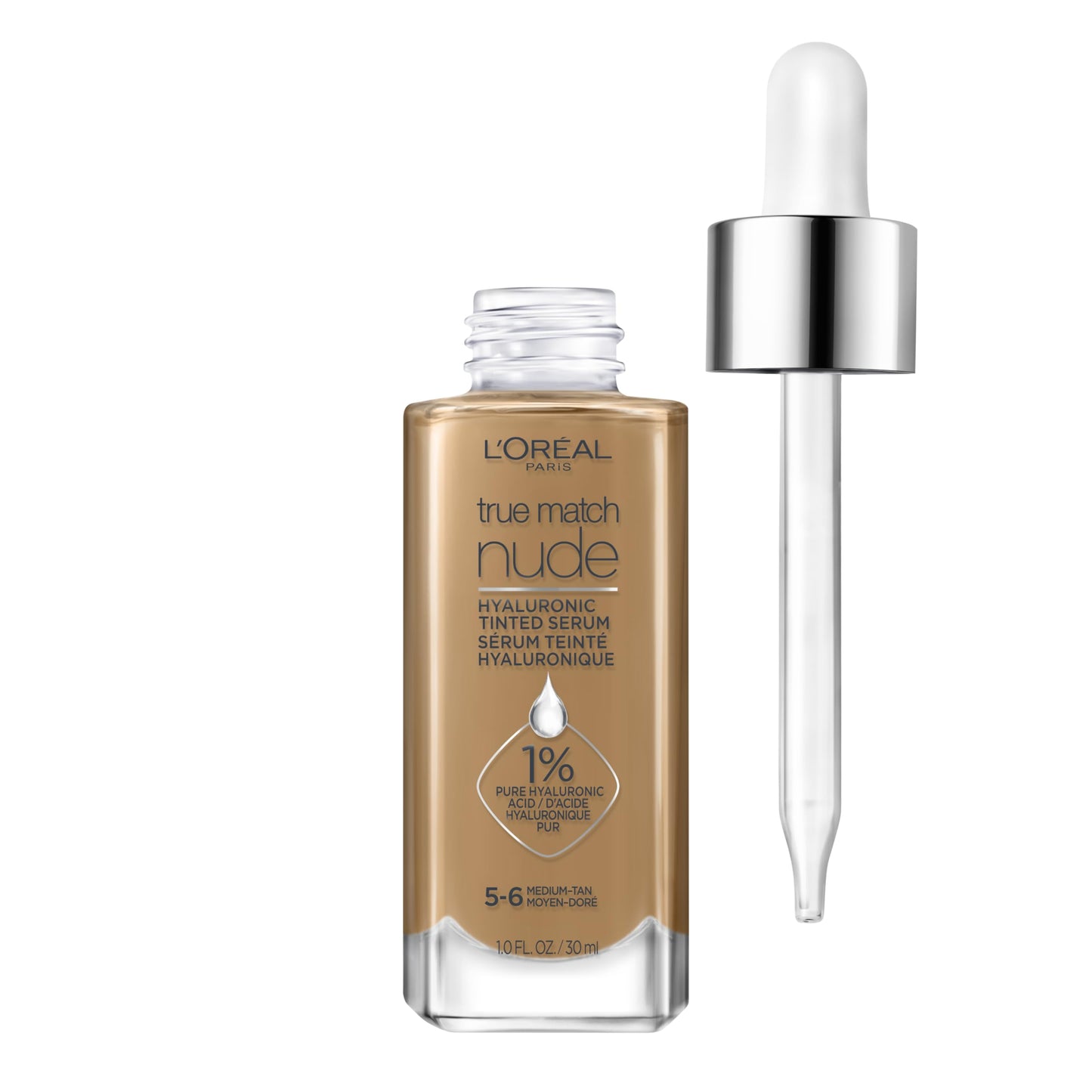 L'Oreal Paris True Match Nude Hyaluronic Tinted Serum Foundation with 1% Hyaluronic acid, Medium 4-5, 1 fl. oz.