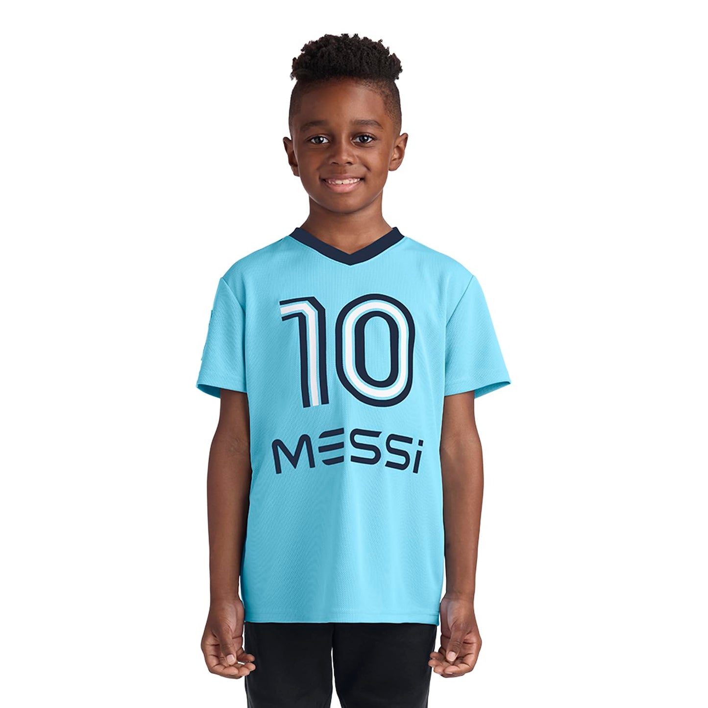 Boys' Lifestyle Short Sleeve Top, Loose-fit V-Neck Shirt with Logo, Comfortable