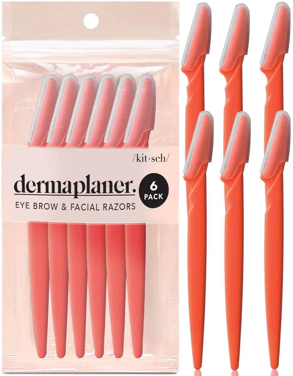 Kitsch Dermaplaning Tool - Face Razors for Women and Men, Eyebrow Trimmer and Face Shaver, Facial Hair Removal, Facial Razors for Women and Men, Dermaplane Razor - 12pc, Coral