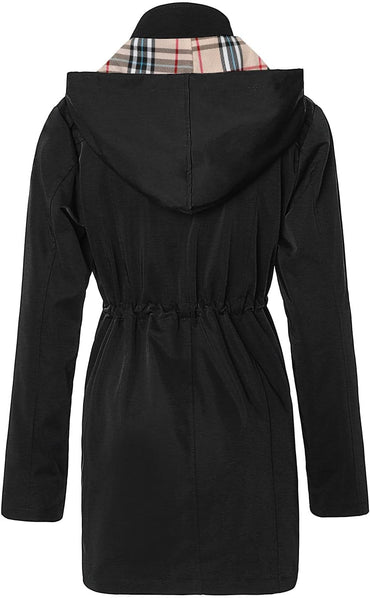 SaphiRose Women's Long Hooded Rain Jacket Outdoor Raincoat Windbreaker