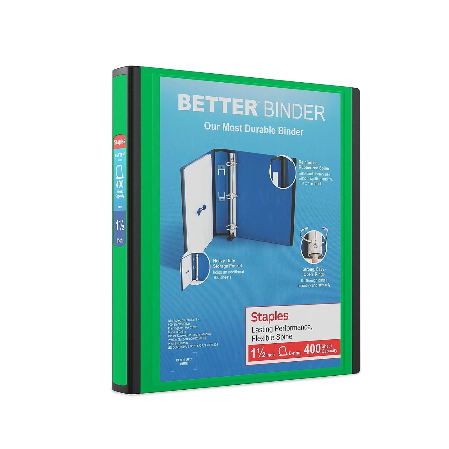 STAPLES 3 Inch BetterView Binder with D-Rings (Teal)