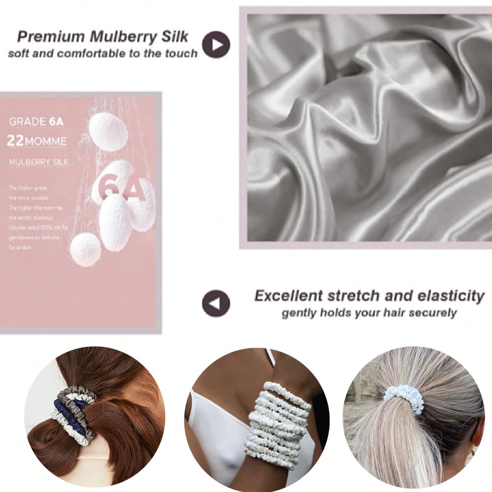 Silk Hair Towel, Friction-Resistant, Amino Acid-Rich, Durable, Breathable (6PCS(Bean Paste, Rose Gold, Rice White))