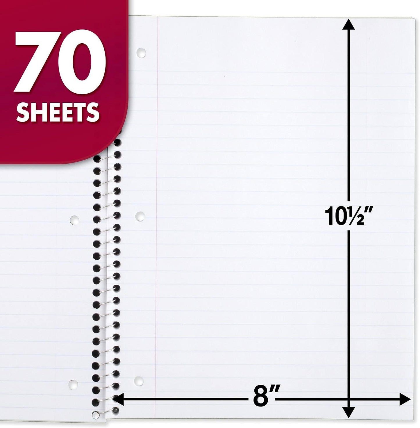 Mead Spiral Notebooks, 24 Pack, 1 Subject, Wide Ruled Paper, 7-1/2" x 10-1/2", 70 Sheets per Notebook, Color Will Vary (05510)