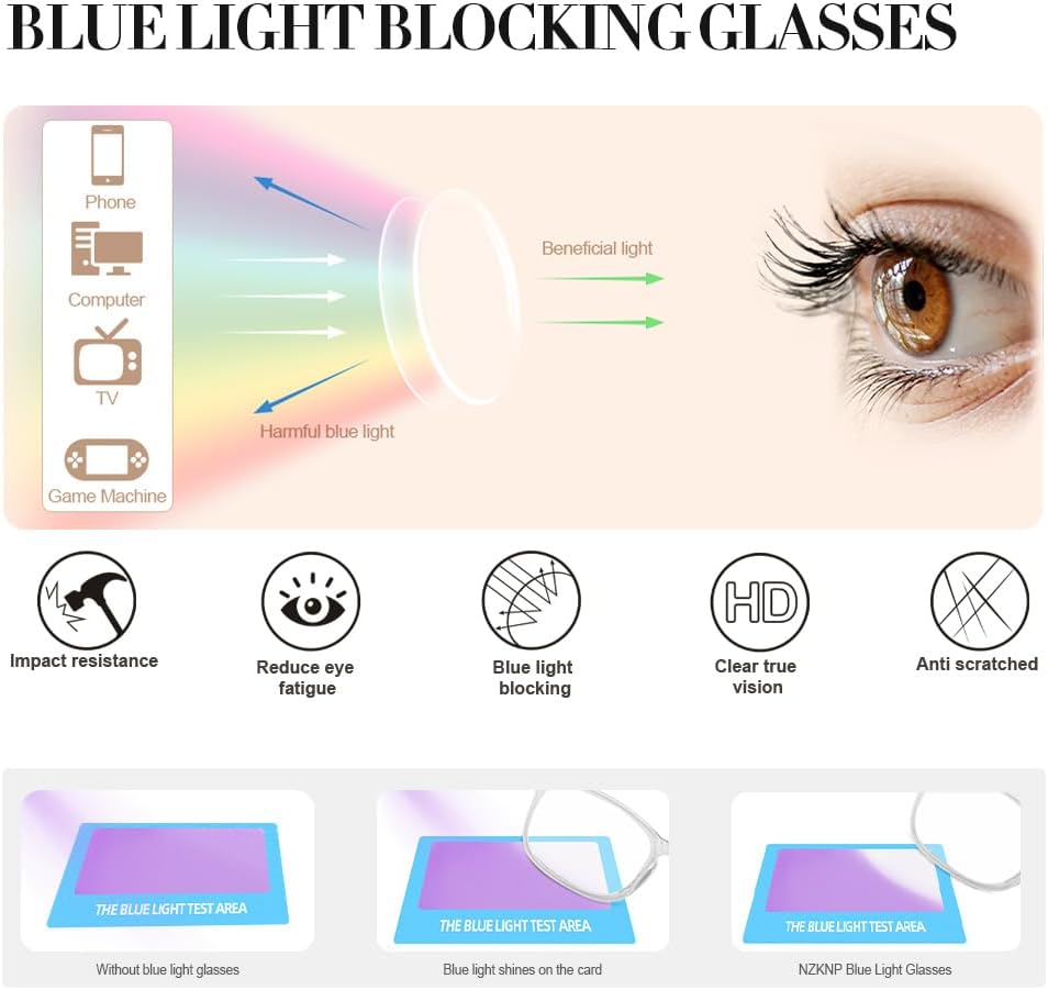 NZKNP Blue Light Glasses for Woman Men,Blue Light Blocking Glasses,Clear Glasses