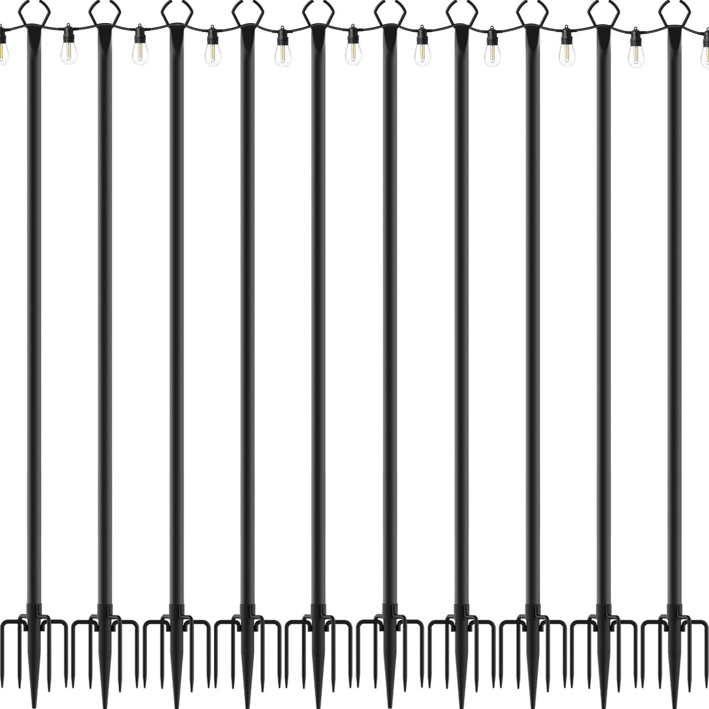 2 Pack String Light Poles,10 Ft Light Poles for Outside String Lights,Outdoor Lights Pole with Fork,Metal Poles Stand for Patio Deck Backyard