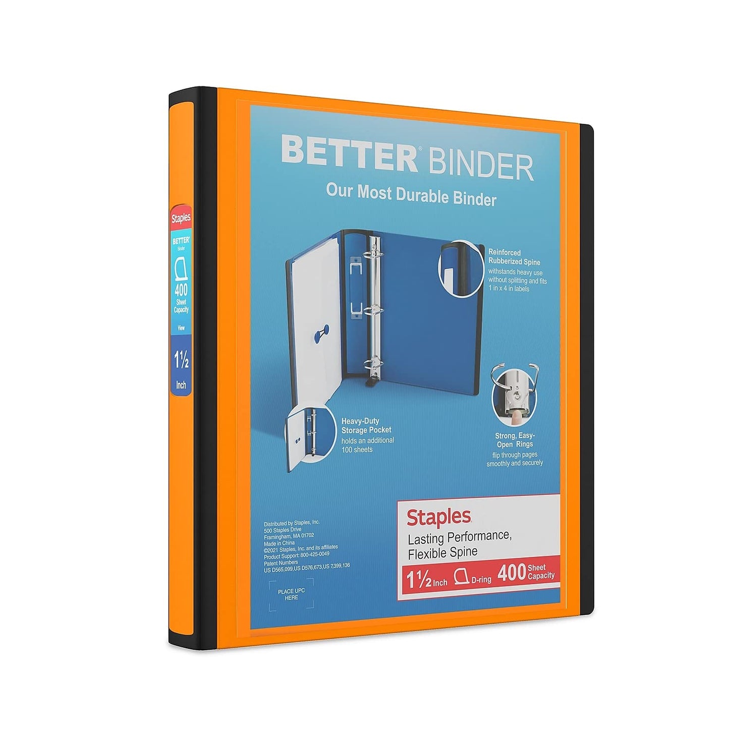STAPLES 3 Inch BetterView Binder with D-Rings (Teal)