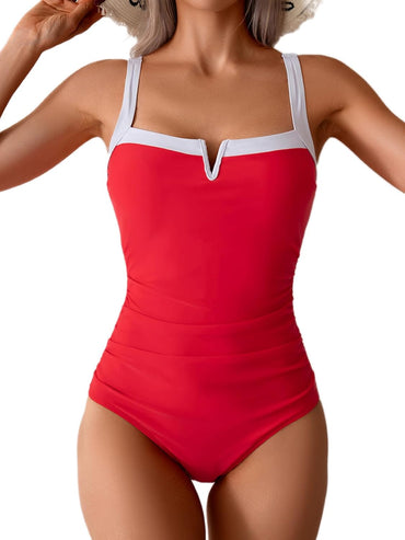 Limeeke Women's One Piece Swimsuits Color Block Slimming Tummy Control Bathing Suit V Vired Full Coverage Swimwear 2025