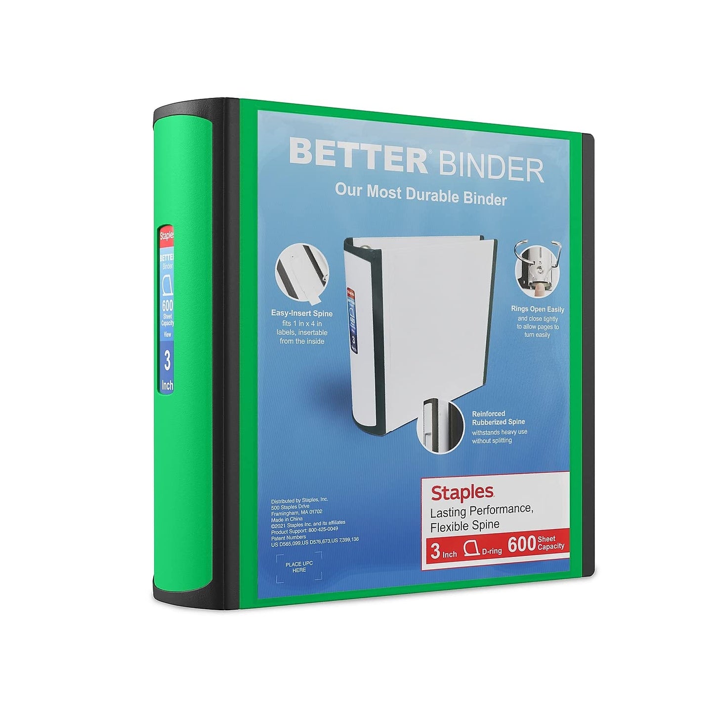 STAPLES 3 Inch BetterView Binder with D-Rings (Teal)
