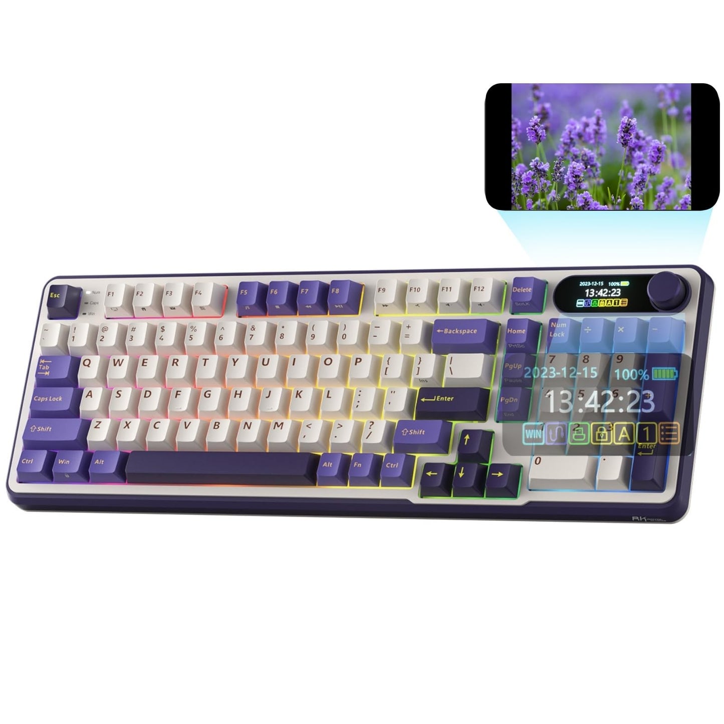 RK ROYAL KLUDGE S98 Mechanical Keyboard w/Smart Display & Knob, Top Mount 96% Wireless Mechanical Keyboard BT/2.4G/USB-C, Hot Swappable, Software Support, Creamy Sounding, 98 Keys