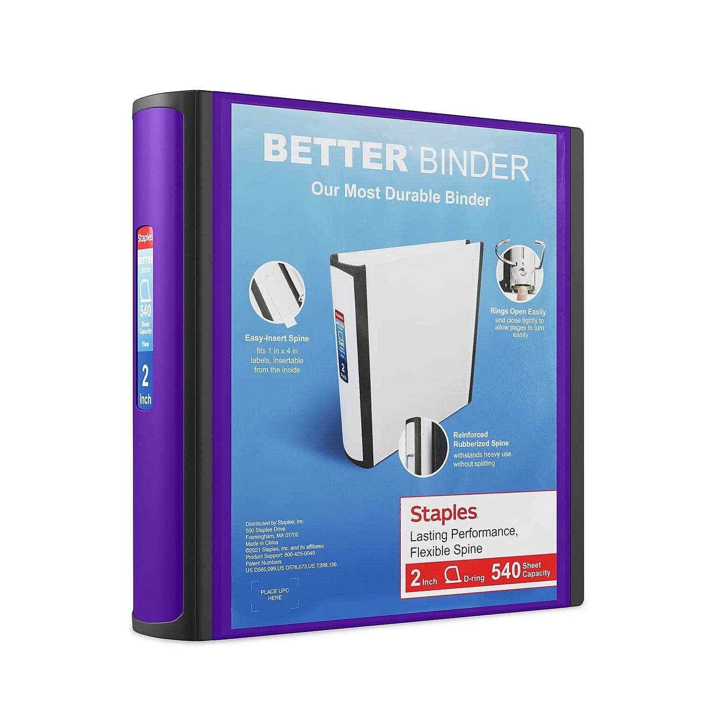 STAPLES 3 Inch BetterView Binder with D-Rings (Teal)