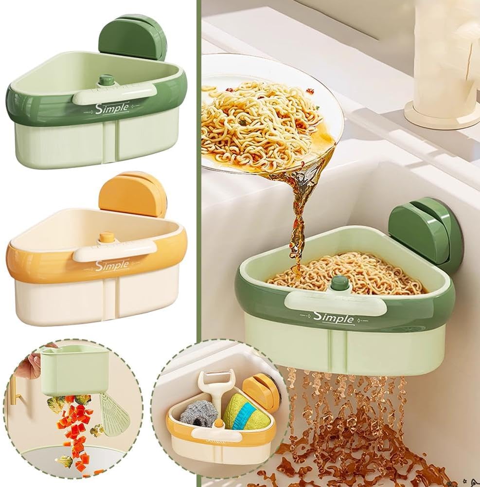 Sink Strainer Basket,2025 New Upgraded Suction Cup Press Sink Drainer Basket,Automatic Dumping Sink Strainer Basket,Faucet Sponge Storage Rack,Corner Sink Trash Catcher for Food Waste