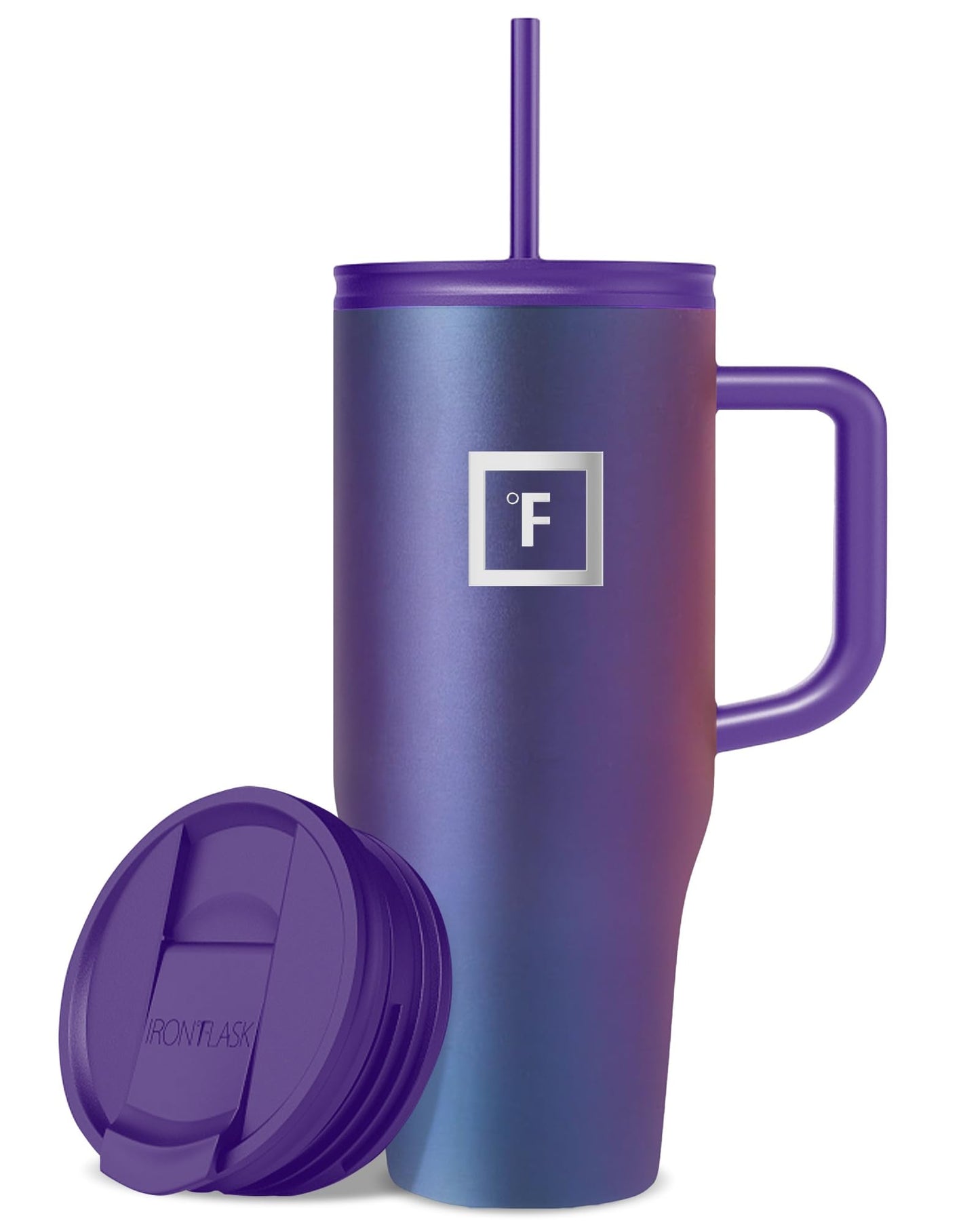IRON °FLASK Co-Pilot Insulated Mug w/Straw & Flip Cap Lids - Cup Holder Bottle for Hot, Cold Drink - Leak-Proof - Water, Coffee Portable Travel Mug - Aurora, 40 Oz
