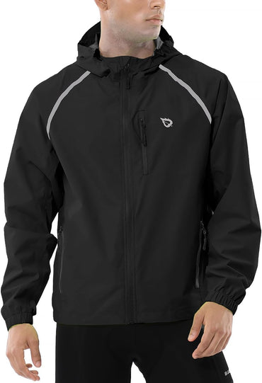 baleaf Men's Rain Jacket Waterproof Windbreaker Running Cycling Golf Hiking Gear Hood Lightweight Reflective Packable
