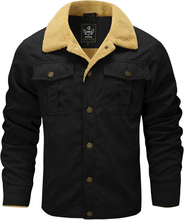 Flygo Men's Winter Jackets Sherpa Lined Fleece Trucker Jacket Thick Warm Lapel Work Cargo Coat Outerwear