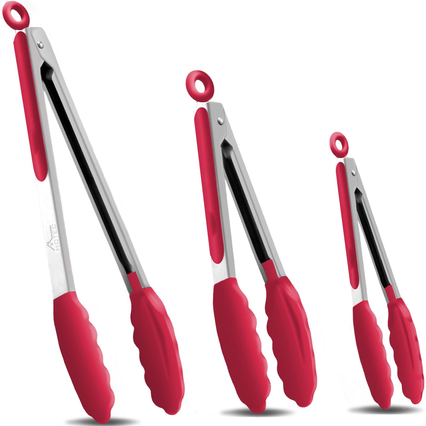 HOTEC Premium Stainless Steel Locking Kitchen Tongs with Silicon Tips, Set of 2-9" and 12"