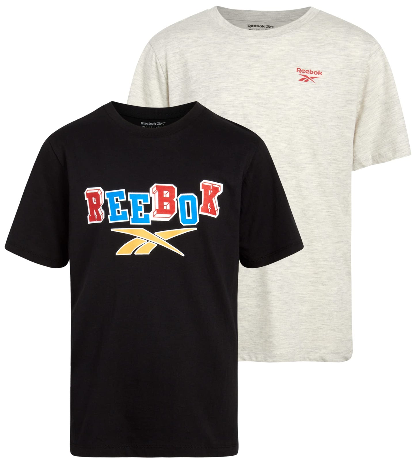 Reebok Boys' Athletic T-Shirt - 2 Pack Short Sleeve Crew Neck Active Performance Logo Graphic Tees for Boys (Sizes: 8-20)