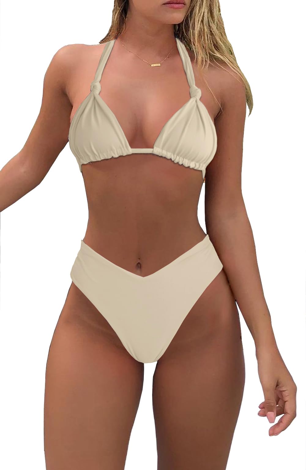 Bikini Sets for Women Sexy Halter Triangle String Bikini Cheeky V Cut High Waisted Thong Swimsuits 2 Piece