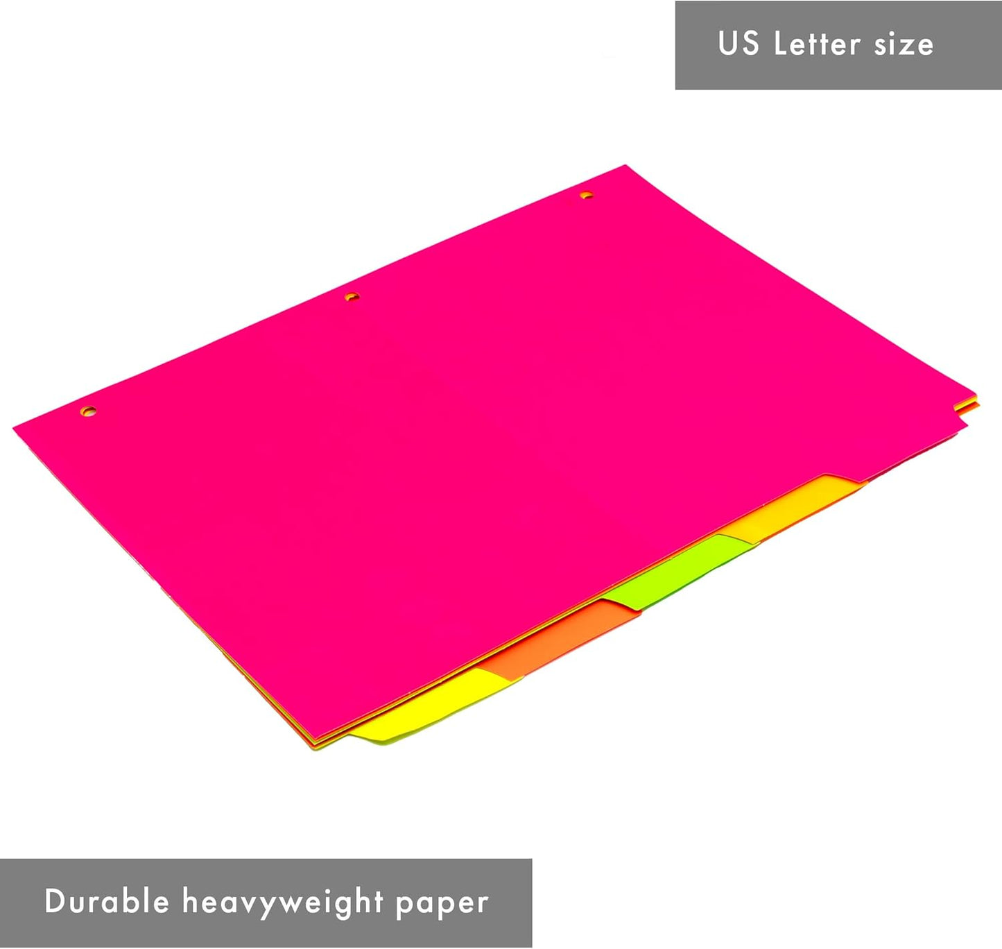 Pukka Pad, 5 Dividers, Binder Notebook File Page Separators, 5 Packs of 5 Tab Set, 8 ½ x 11 in. Neon Colors