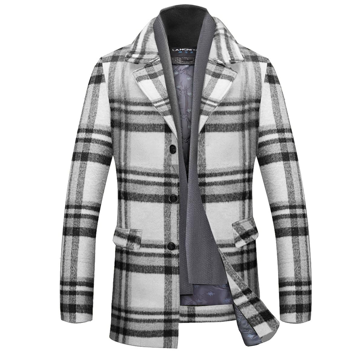 INVACHI Men's Wool Blend Pea Coat Warm Winter Trench Coat with Detachable Soft Scarf Single Breasted Overcoat