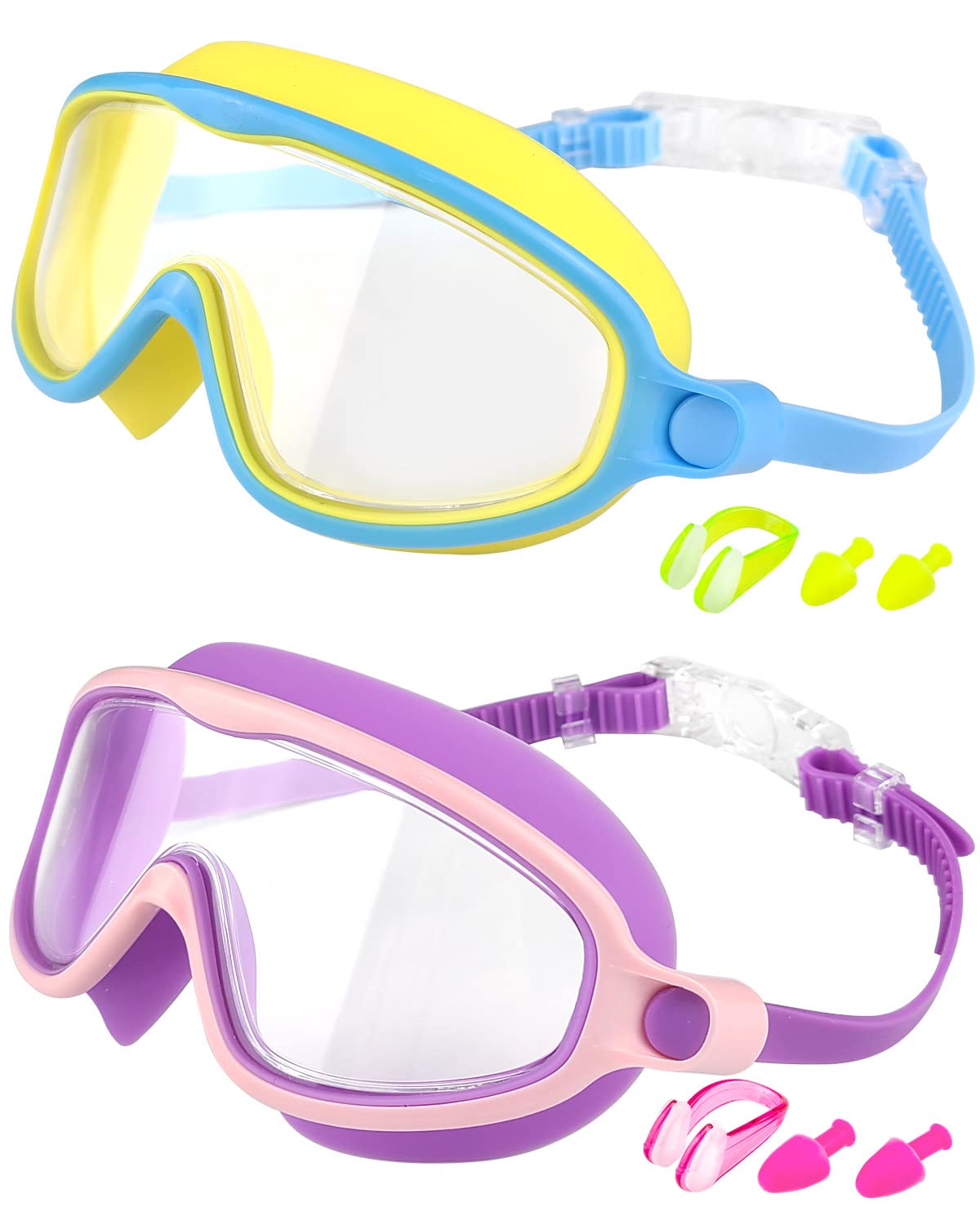 Rantizon Swim Goggles 2 Pack, Wide View Anti Fog&UV Swimming Goggles for Audlt, No Leaking Summer Gifts for Men Women Kid