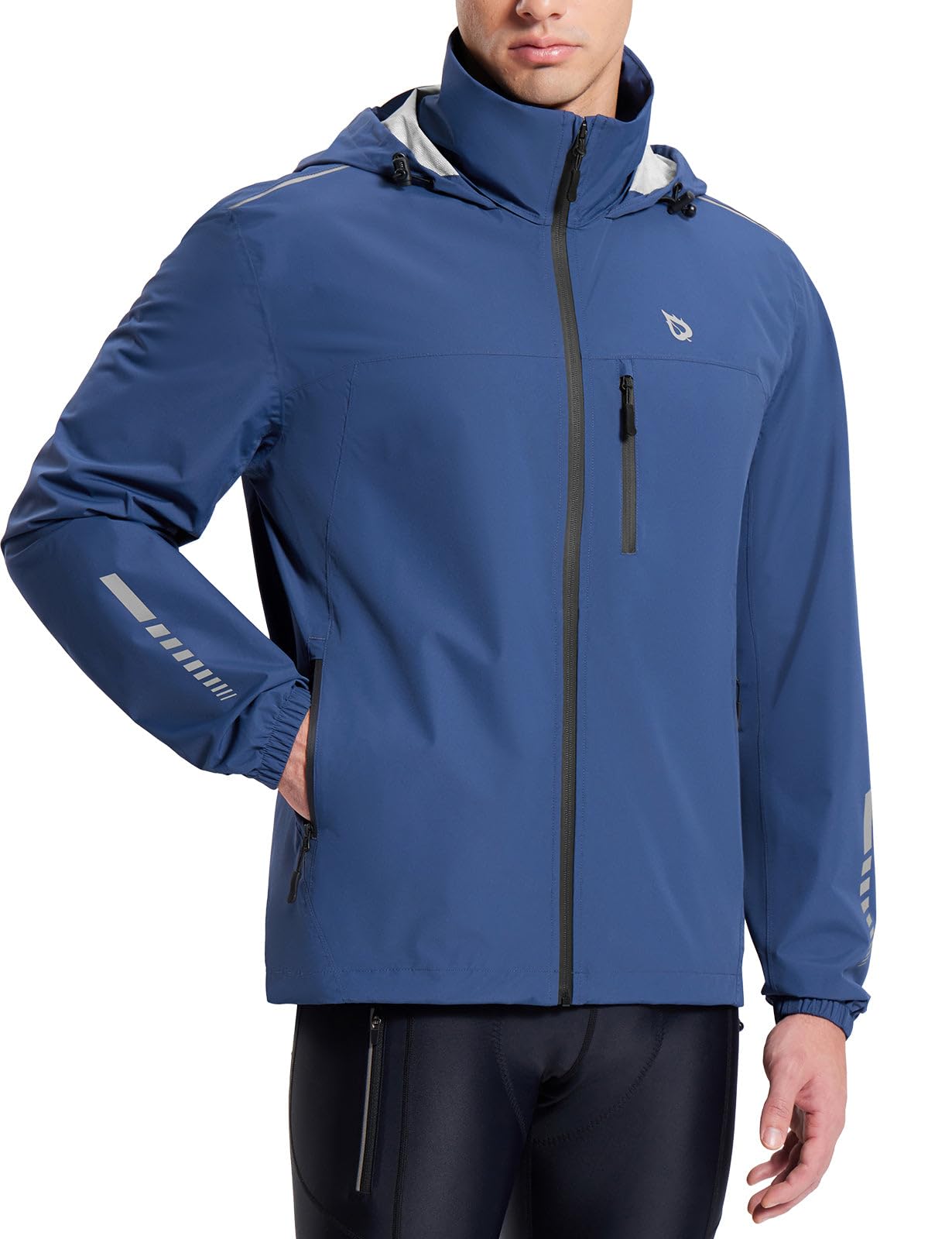 baleaf Men's Rain Jacket Waterproof Windbreaker Running Cycling Golf Hiking Gear Hood Lightweight Reflective Packable