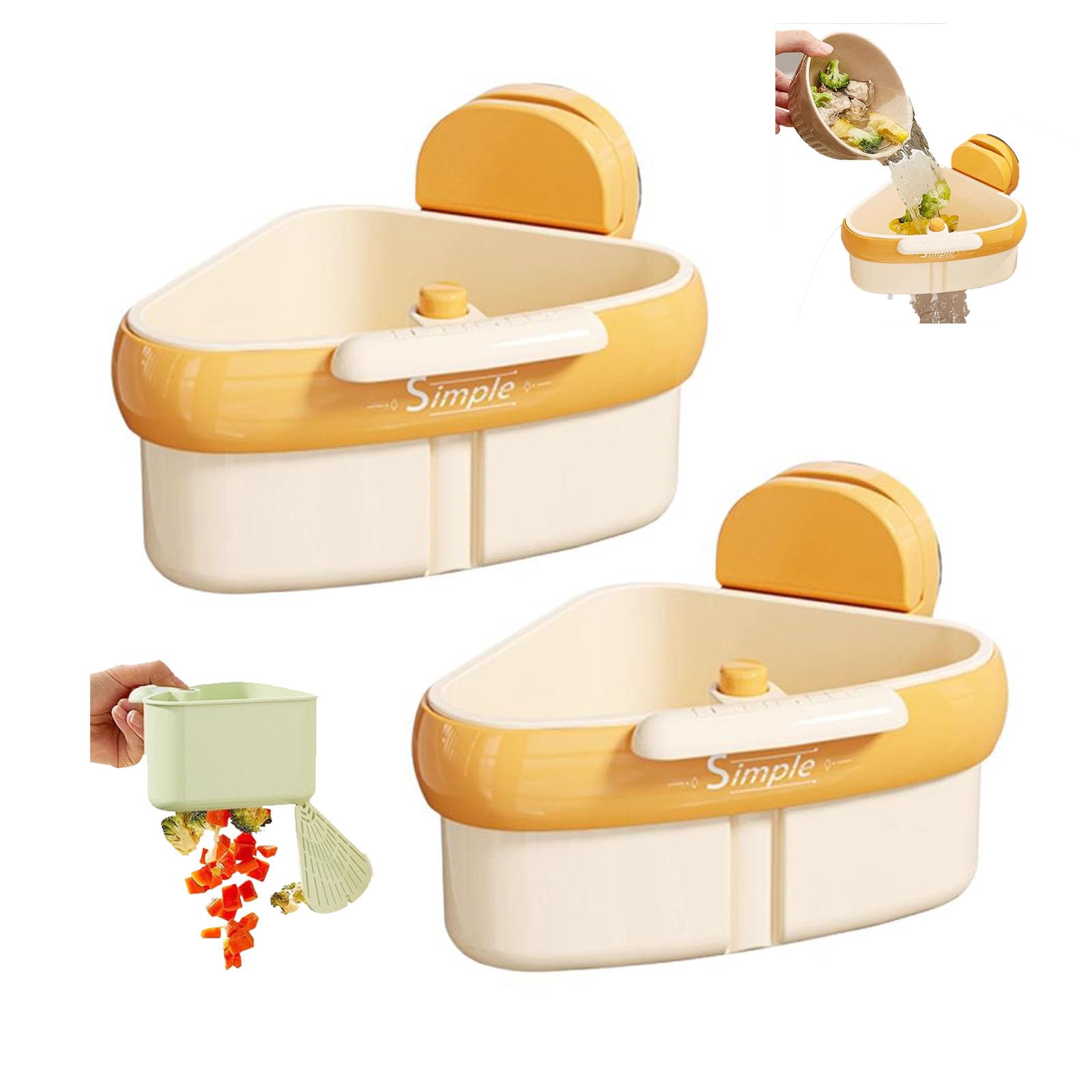 Sink Strainer Basket,2025 New Upgraded Suction Cup Press Sink Drainer Basket,Automatic Dumping Sink Strainer Basket,Faucet Sponge Storage Rack,Corner Sink Trash Catcher for Food Waste