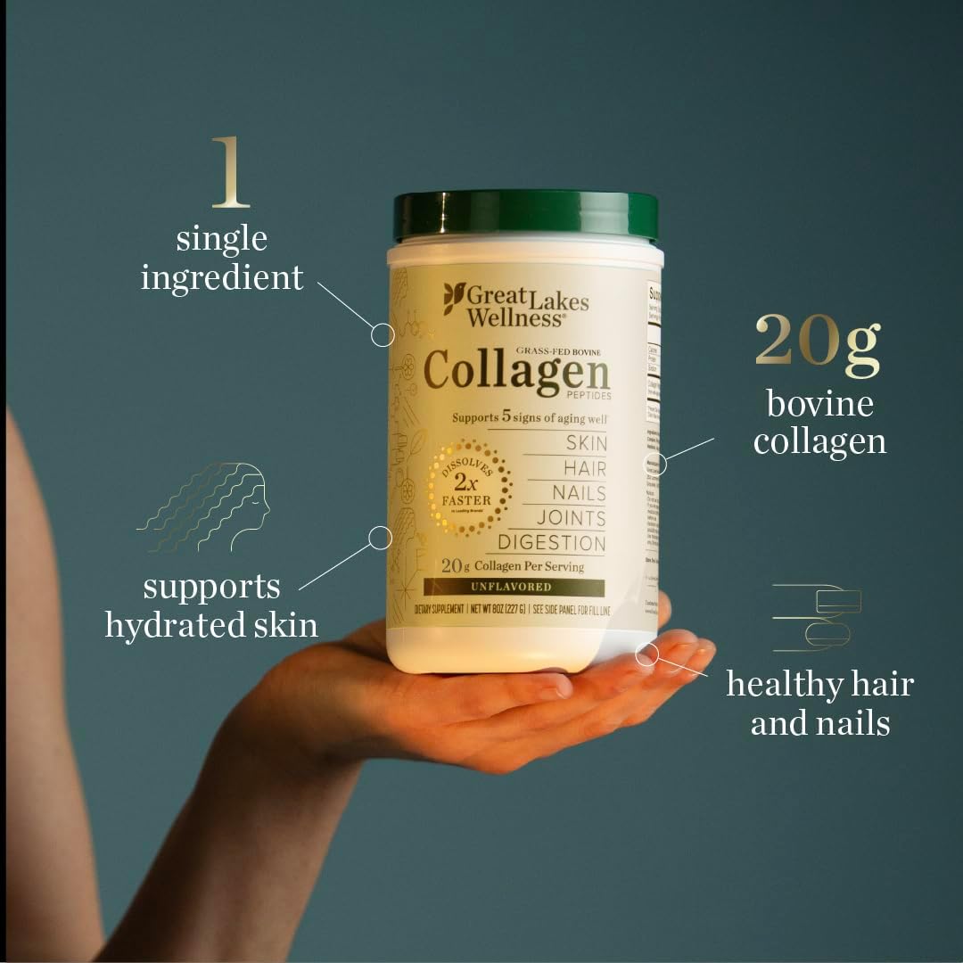 Great Lakes Wellness Collagen Peptides Powder for Skin, Hair, Nails, Joints & Digestion - Unflavored - Quick Dissolve Hydrolyzed, Non-GMO, Keto, Kosher - 16oz