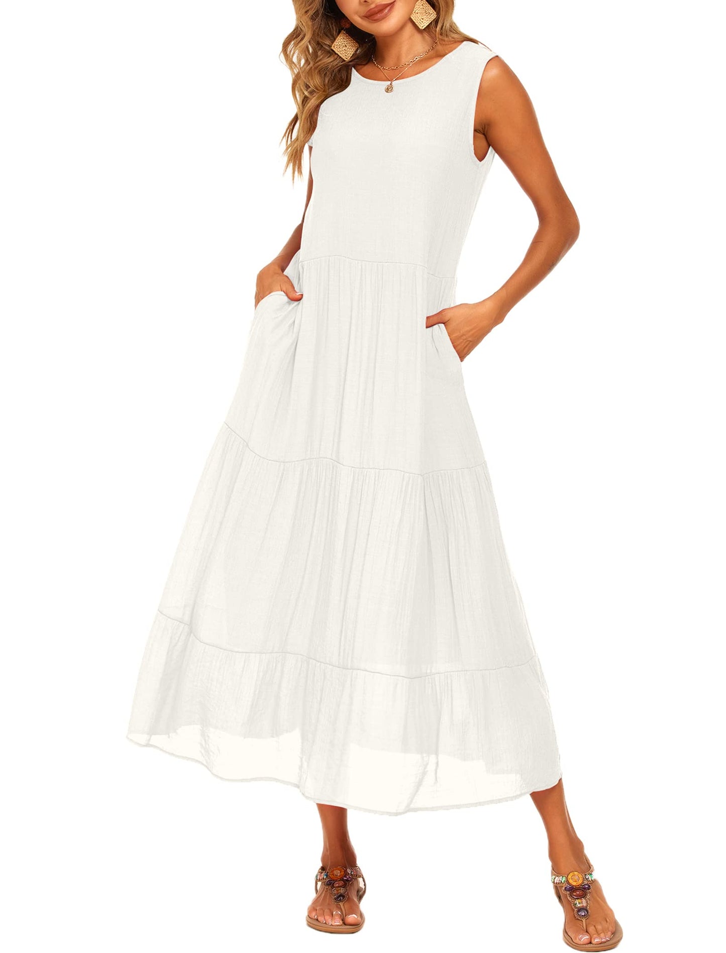 Halife Women's Summer Casual Maxi Dresses Flowy Ruffle Boho Long Dresses with Pockets