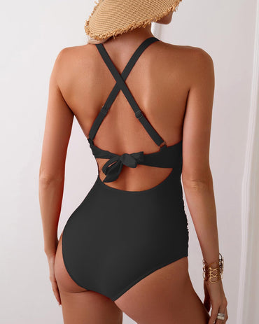 Limeeke Women Cutout One Piece Swimsuit Tummy Control High Waisted Swimwear Wrap Tie Back Bathing Suit