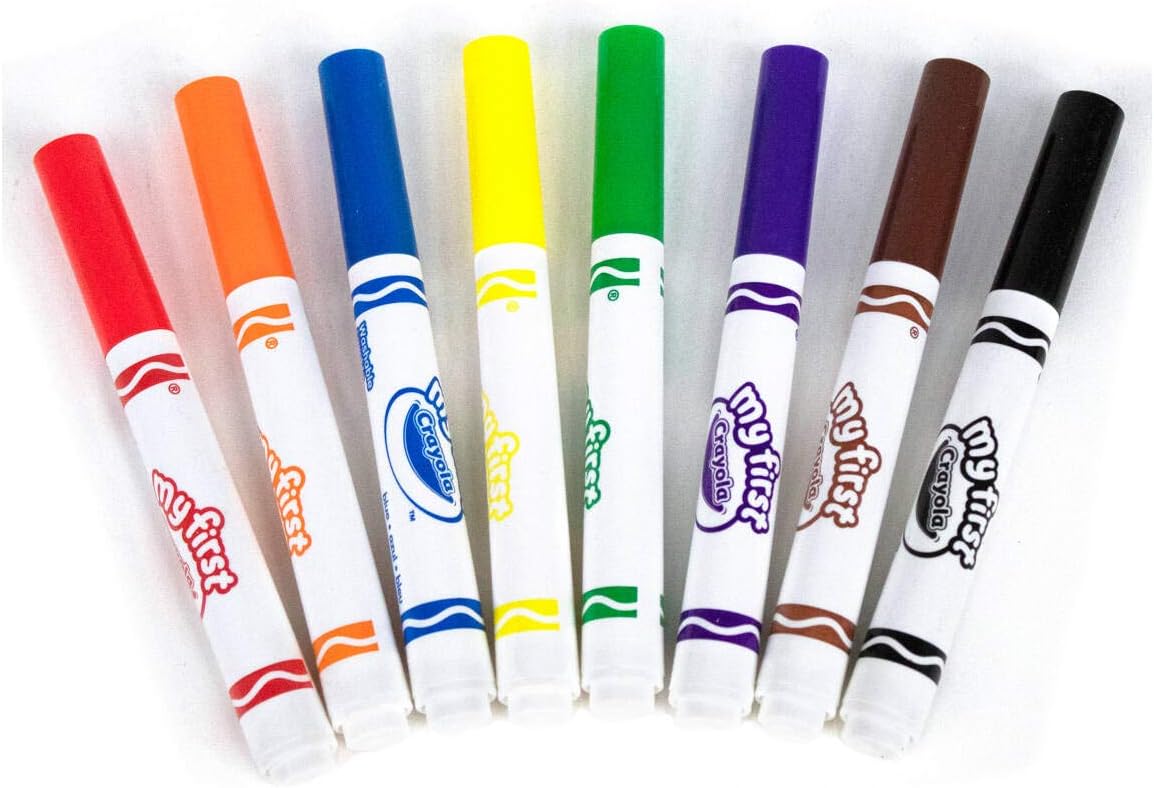 CRAYOLA MyFirst Washable Markers - Assorted Colours (Pack of 8) | Easy-Grip Markers Ideal for Toddlers Hands | Ideal for Kids Aged 12+ Months