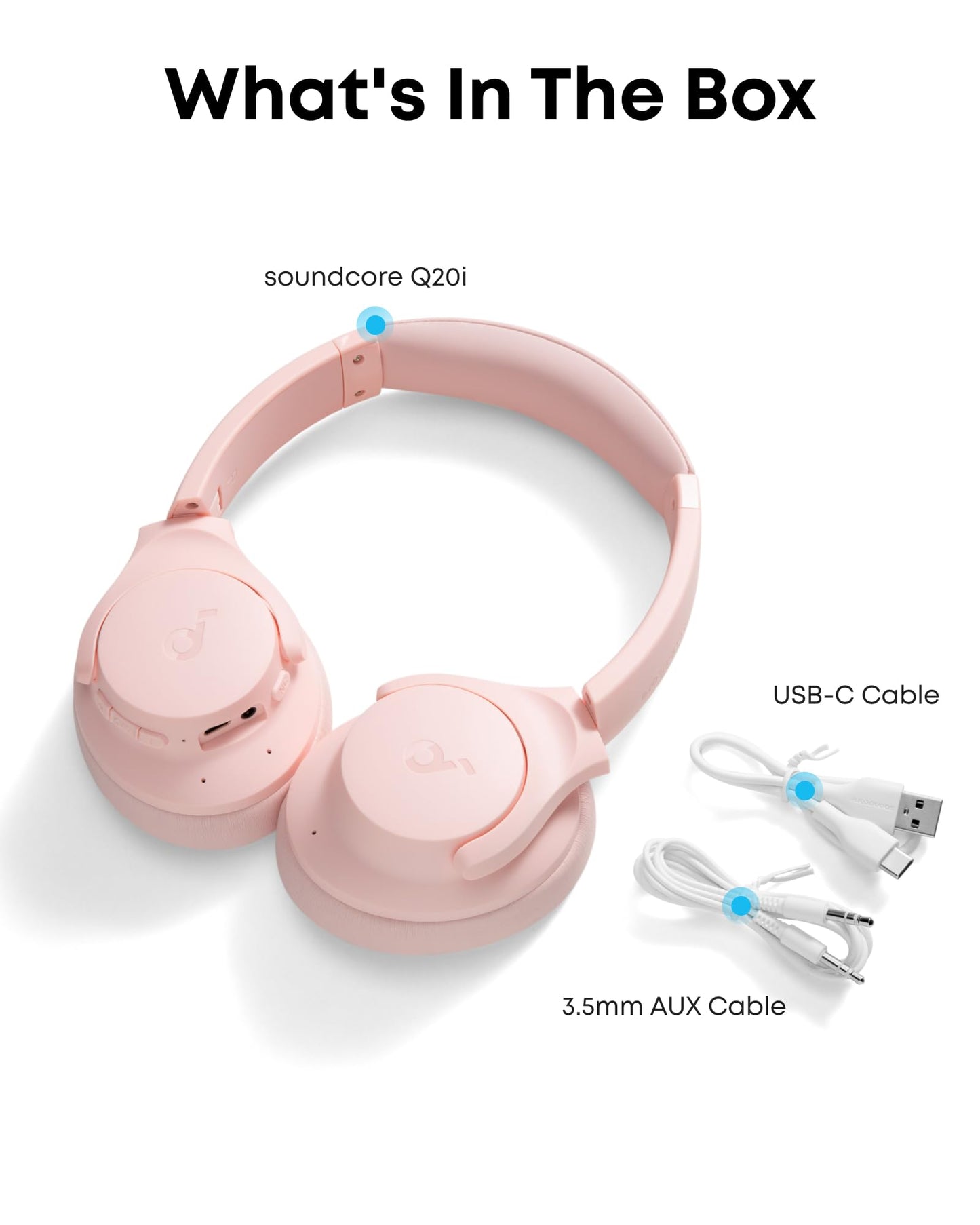 Soundcore by Anker Q20i Hybrid Active Noise Cancelling Headphones, Wireless Over-Ear Bluetooth, 40H Long ANC Playtime, Hi-Res Audio, Big Bass, Customize via an App, Transparency Mode (Pink)