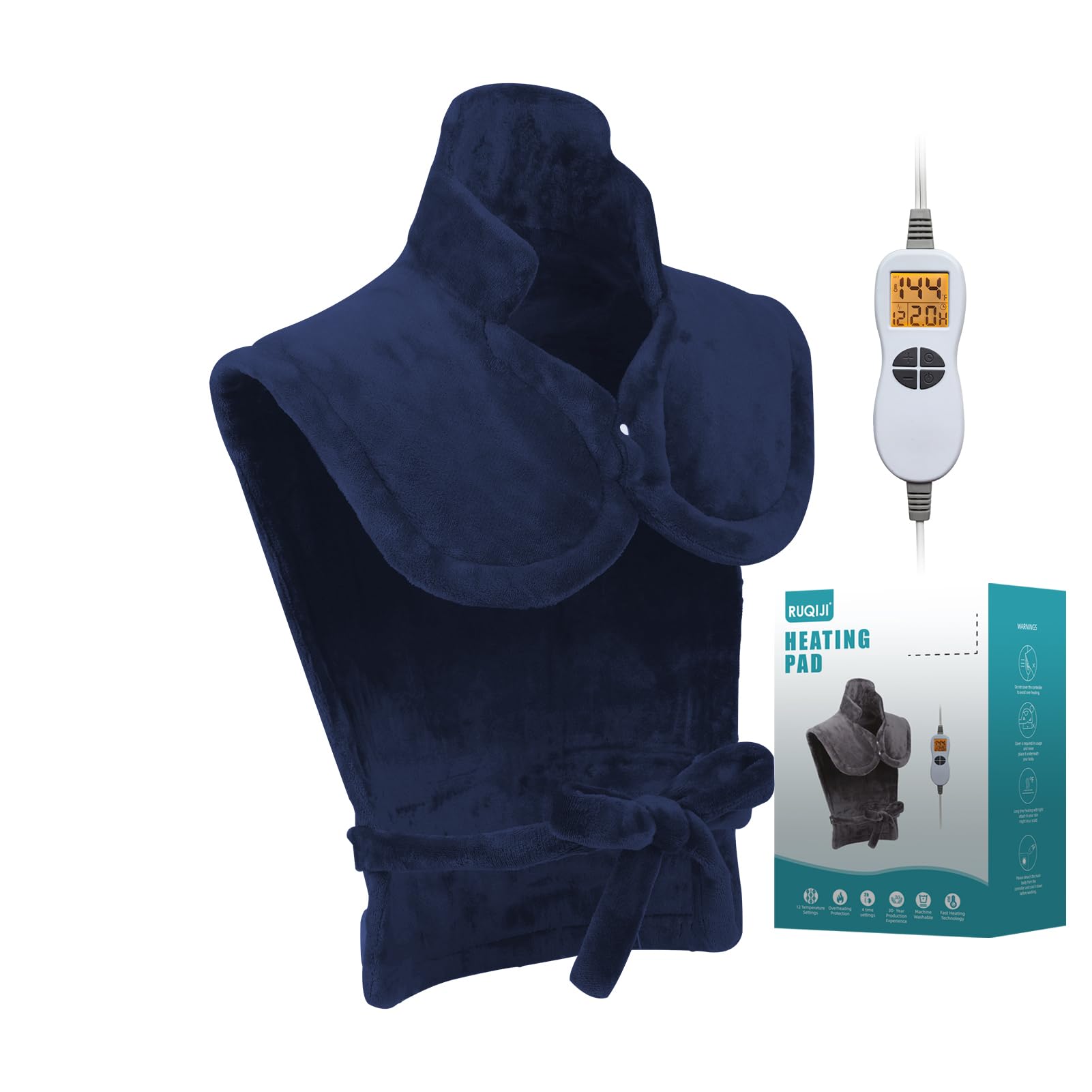 26" x 35" Flannel Neck&Shoulder&Back Heating Pad with 12 Temperature Settings&Countdown Timer, Pain Relief for Back/Neck/Shoulders/Menstrual Pain, Christmas Gifts for Women Men Mom Dad(Light Tan)