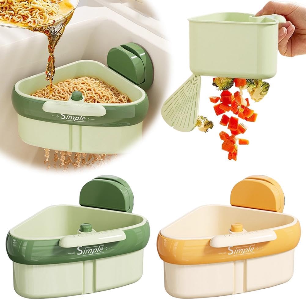 Sink Strainer Basket,2025 New Upgraded Suction Cup Press Sink Drainer Basket,Automatic Dumping Sink Strainer Basket,Faucet Sponge Storage Rack,Corner Sink Trash Catcher for Food Waste