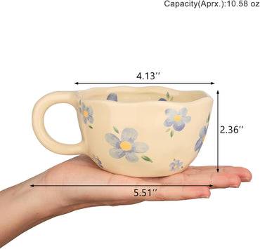 VanEnjoy Ceramic Cup, Cute Coffee Mug, Strawberry Mug, Aesthetic Coffee Mug, Retro Flower Mug, Ceramic Tea, 10oz/300ml for Tea Coffee, Milk and Oatmeal