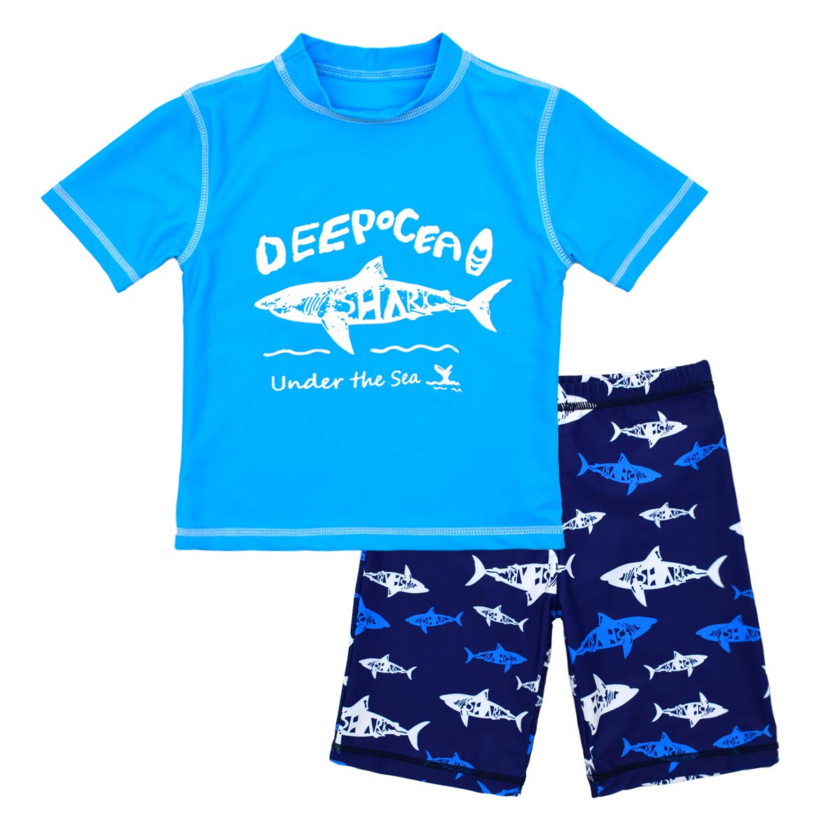 Boys Two Piece Rash Guard Swimsuits Kids Short Sleeve Sunsuit Swimwear Sets