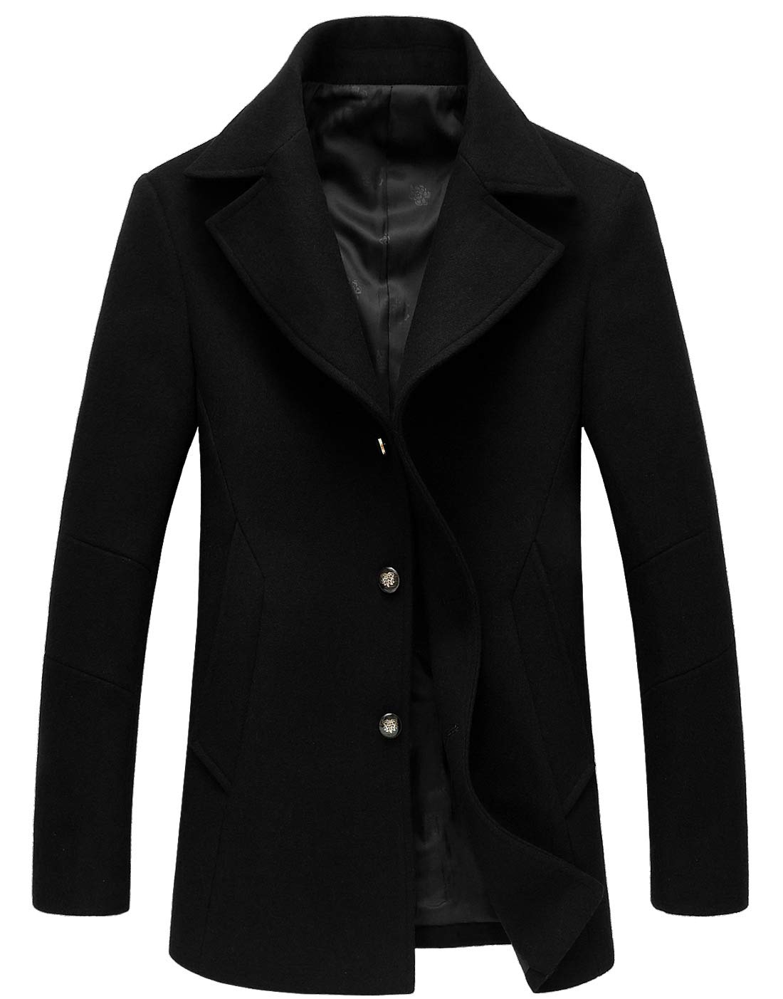 chouyatou Men's Classic Notched Collar Double Breasted Wool Blend Pea Coat