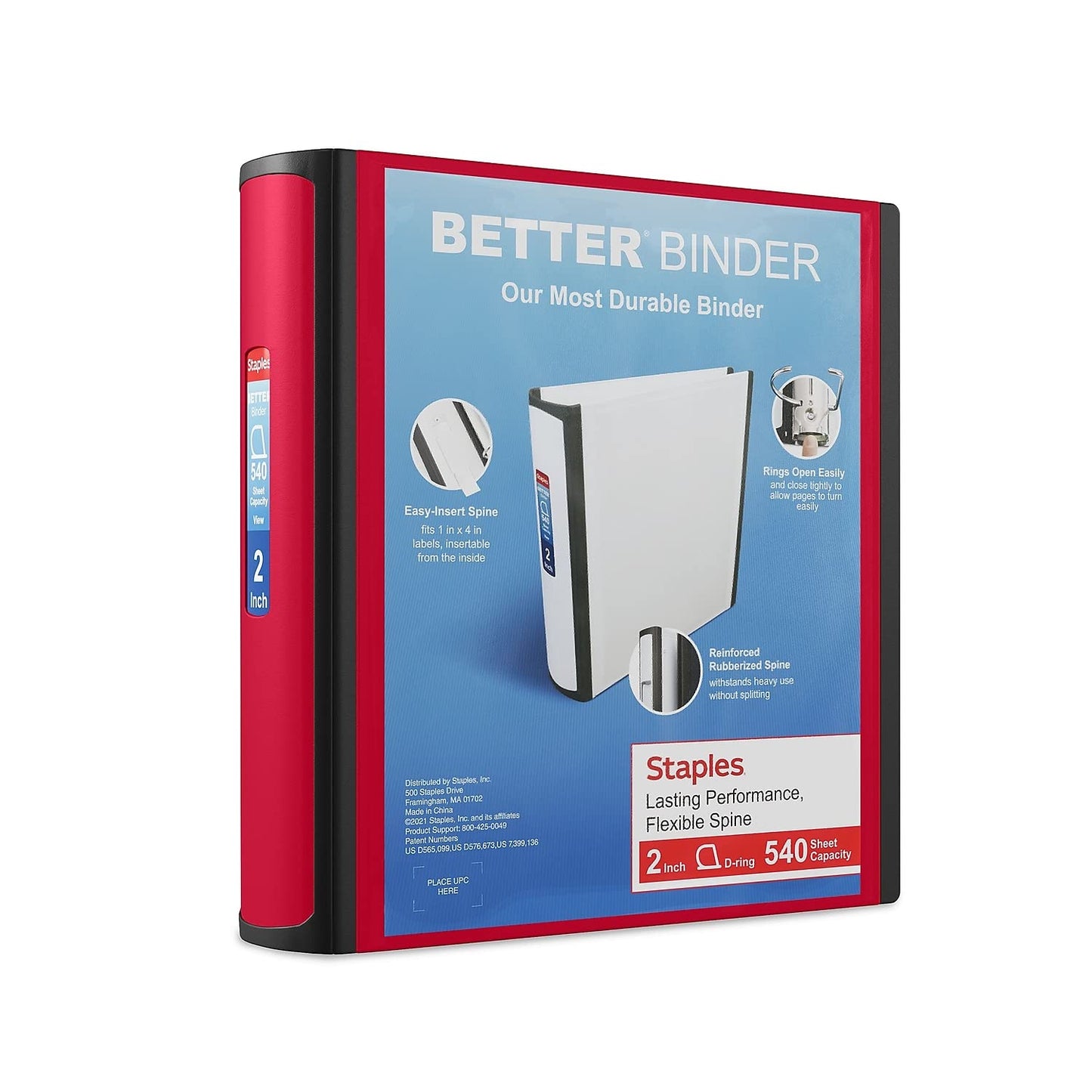 STAPLES 3 Inch BetterView Binder with D-Rings (Teal)
