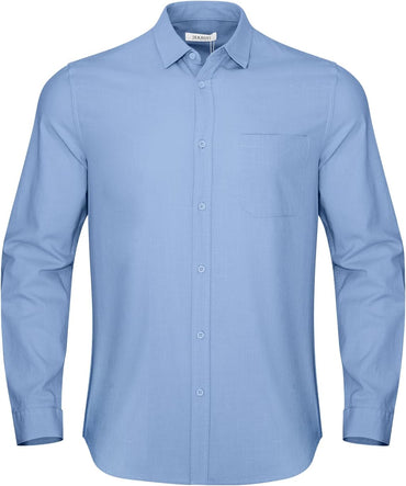 Button Down Linen Shirts for Men Casual Long Sleeve Regular Fit Cotton Beach Shirts with Pocket
