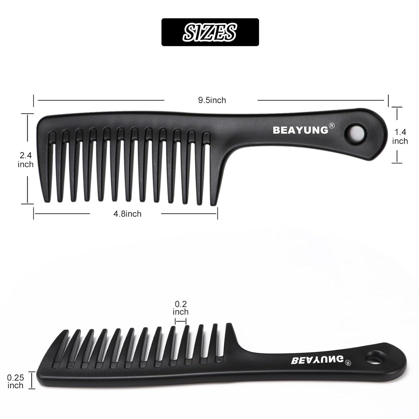 2PCS Large Wide Tooth Comb, Shower Combs, Hair comb for wet curly hair, Durable Hair Brush for Best Styling and Professional Hair Care(2Black)