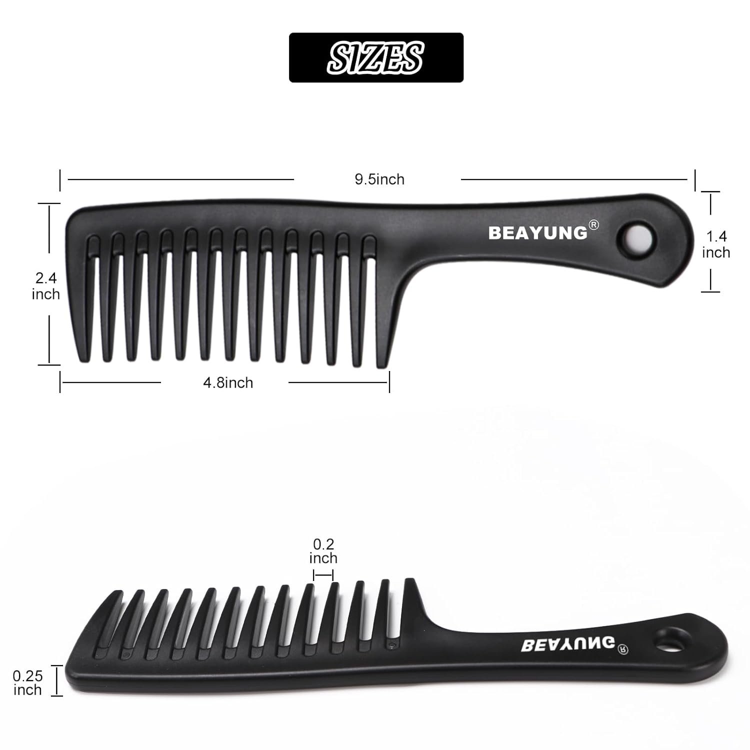 2PCS Large Wide Tooth Comb, Shower Combs, Hair comb for wet curly hair, Durable Hair Brush for Best Styling and Professional Hair Care(2Black)
