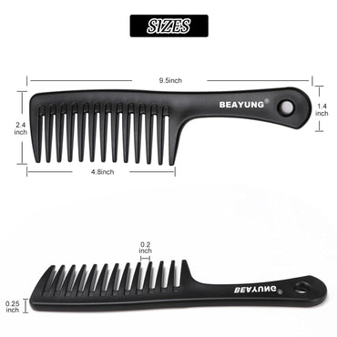 2PCS Large Wide Tooth Comb, Shower Combs, Hair comb for wet curly hair, Durable Hair Brush for Best Styling and Professional Hair Care(2Black)