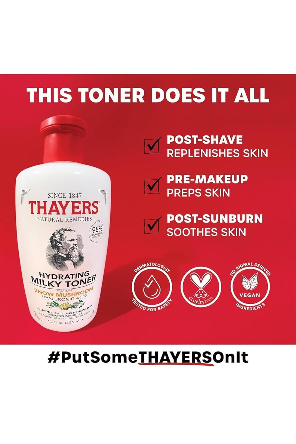 Thayers Milky Hydrating Face Toner with Snow Mushroom, Hyaluronic Acid and Elderflower, Dermatologist Recommended Gentle Alcohol Free Facial Skincare for Dry and Sensitive Skin, Paraben Free, 3 FL oz