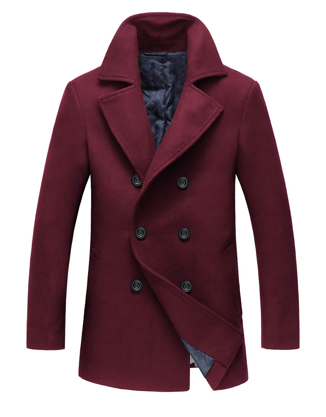 chouyatou Men's Classic Notched Collar Double Breasted Wool Blend Pea Coat