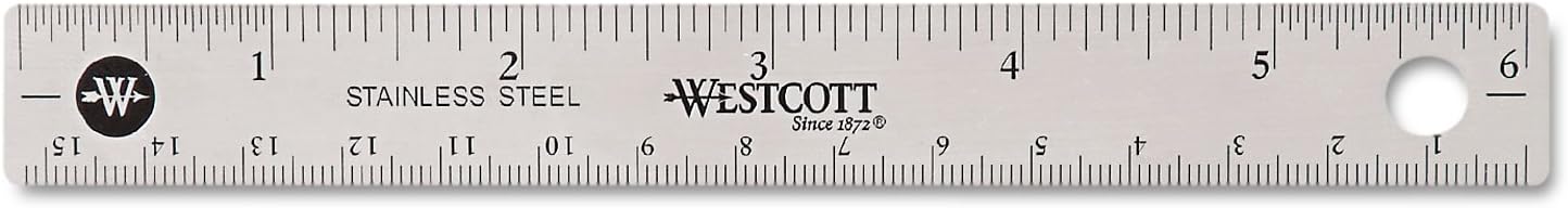 Westcott 10414 Stainless Steel Metal Ruler with Non-Slip Cork Base, 6 in