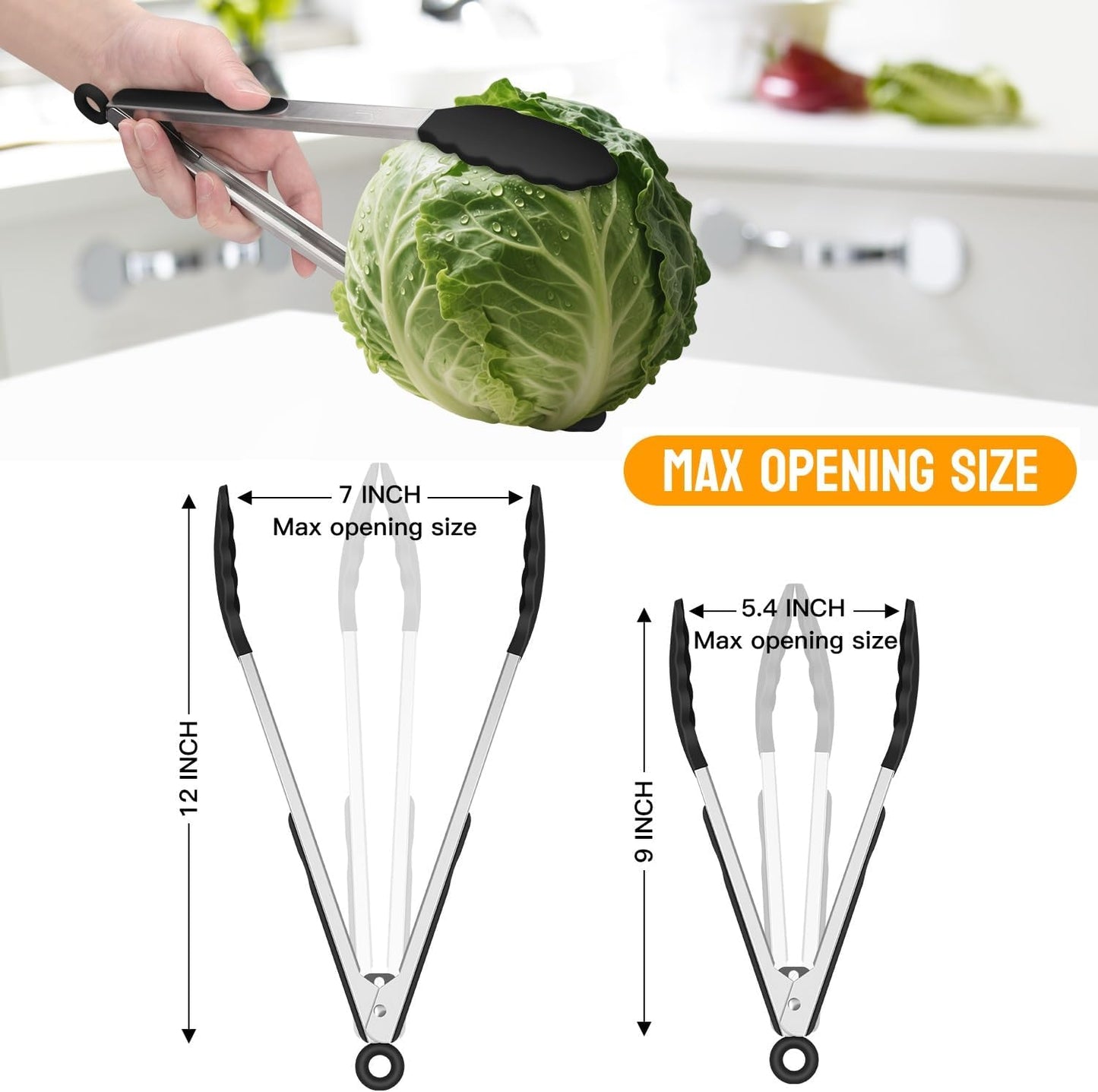 HOTEC Premium Stainless Steel Locking Kitchen Tongs with Silicon Tips, Set of 2-9" and 12"
